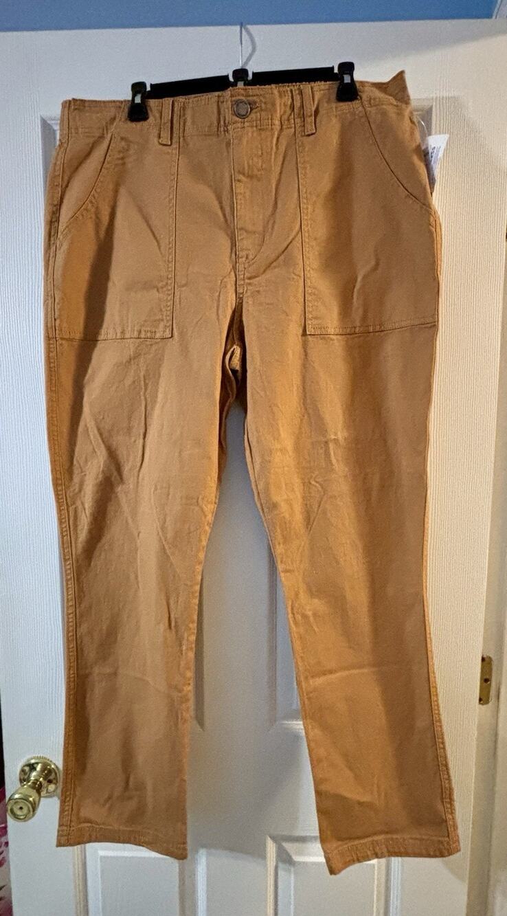ReCreation Canvas Pants Large NWT 98% Cotton Stretch Waist Cargo Camel Brown L